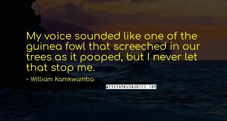 William Kamkwamba Quotes: My voice sounded like one of the guinea fowl that screeched in our trees as it pooped, but I never let that stop me.