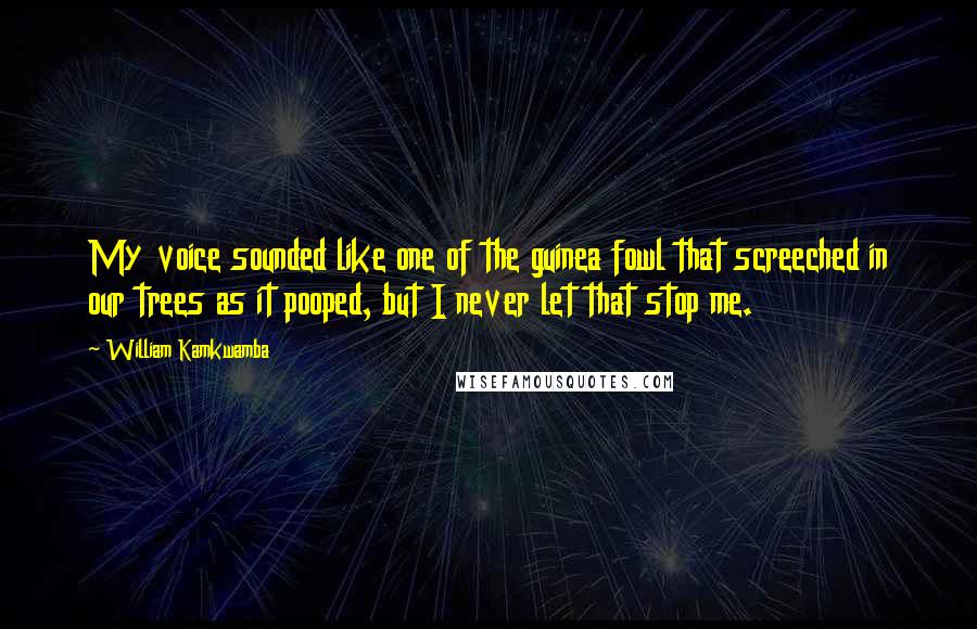 William Kamkwamba Quotes: My voice sounded like one of the guinea fowl that screeched in our trees as it pooped, but I never let that stop me.