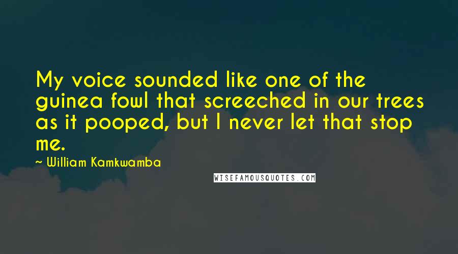 William Kamkwamba Quotes: My voice sounded like one of the guinea fowl that screeched in our trees as it pooped, but I never let that stop me.