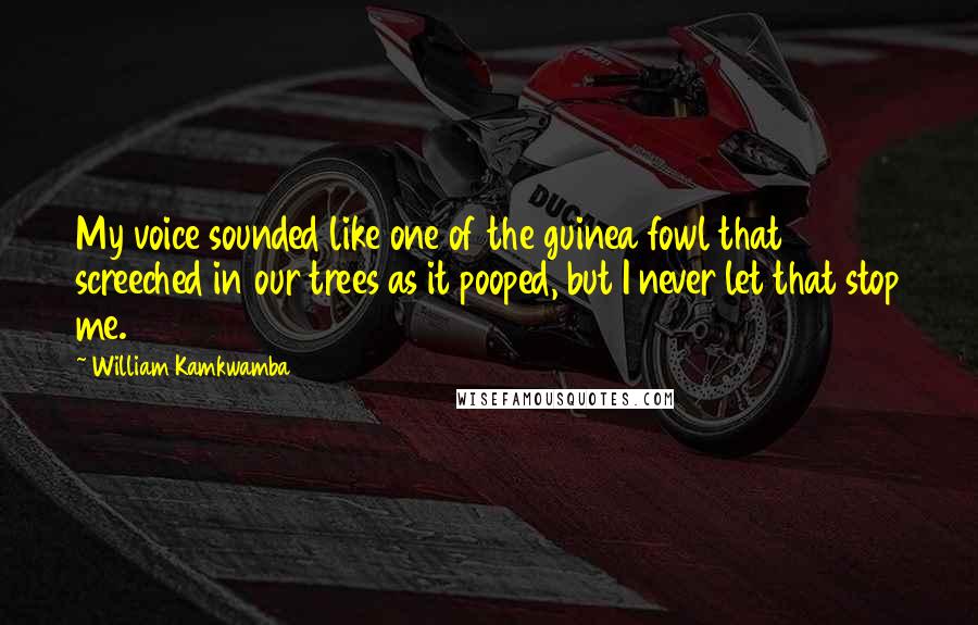 William Kamkwamba Quotes: My voice sounded like one of the guinea fowl that screeched in our trees as it pooped, but I never let that stop me.