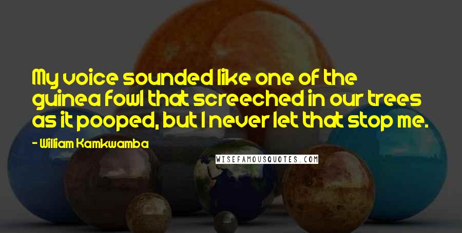 William Kamkwamba Quotes: My voice sounded like one of the guinea fowl that screeched in our trees as it pooped, but I never let that stop me.