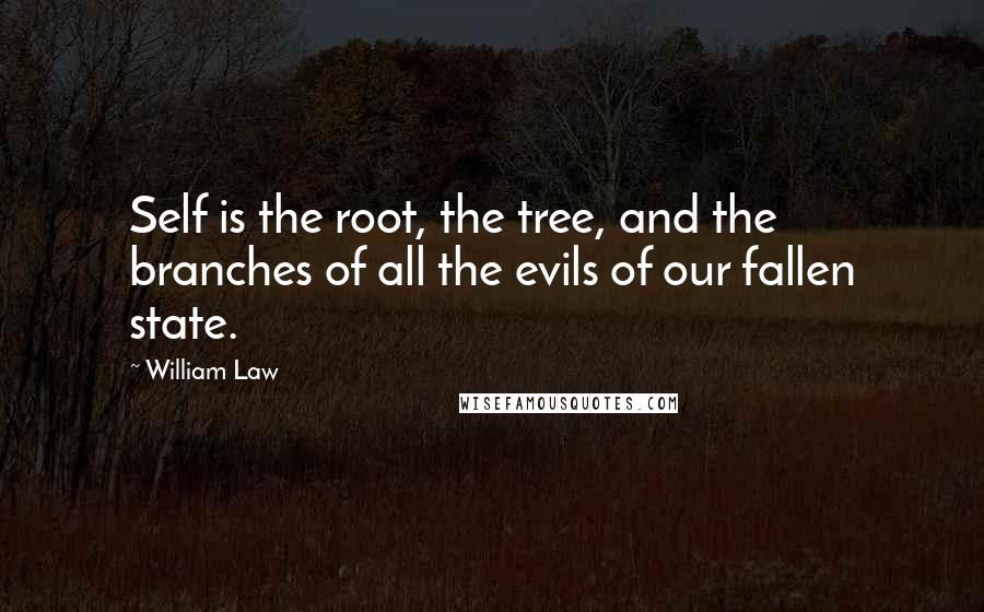 William Law Quotes: Self is the root, the tree, and the branches of all the evils of our fallen state.