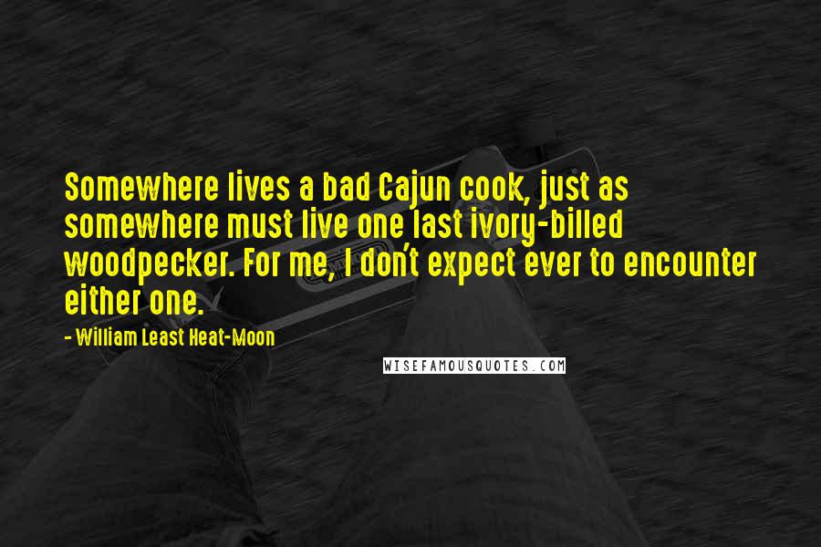 William Least Heat-Moon Quotes: Somewhere lives a bad Cajun cook, just as somewhere must live one last ivory-billed woodpecker. For me, I don't expect ever to encounter either one.