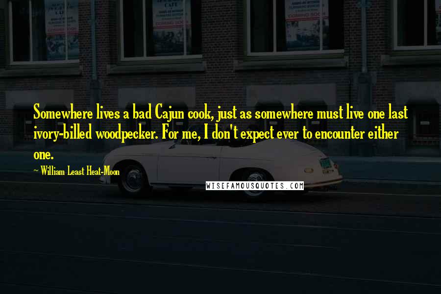 William Least Heat-Moon Quotes: Somewhere lives a bad Cajun cook, just as somewhere must live one last ivory-billed woodpecker. For me, I don't expect ever to encounter either one.