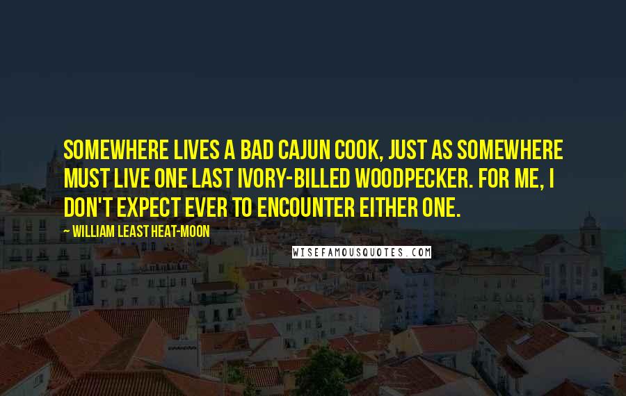 William Least Heat-Moon Quotes: Somewhere lives a bad Cajun cook, just as somewhere must live one last ivory-billed woodpecker. For me, I don't expect ever to encounter either one.