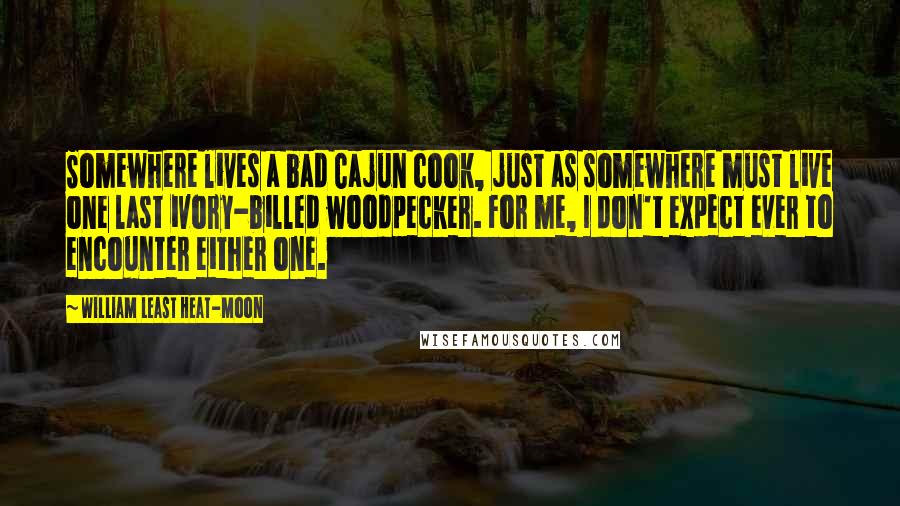 William Least Heat-Moon Quotes: Somewhere lives a bad Cajun cook, just as somewhere must live one last ivory-billed woodpecker. For me, I don't expect ever to encounter either one.