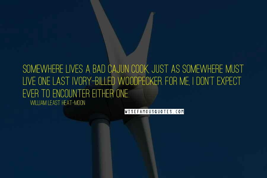 William Least Heat-Moon Quotes: Somewhere lives a bad Cajun cook, just as somewhere must live one last ivory-billed woodpecker. For me, I don't expect ever to encounter either one.