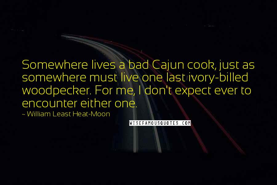 William Least Heat-Moon Quotes: Somewhere lives a bad Cajun cook, just as somewhere must live one last ivory-billed woodpecker. For me, I don't expect ever to encounter either one.