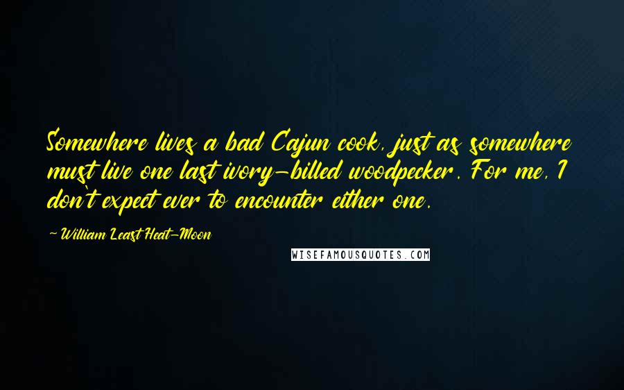 William Least Heat-Moon Quotes: Somewhere lives a bad Cajun cook, just as somewhere must live one last ivory-billed woodpecker. For me, I don't expect ever to encounter either one.