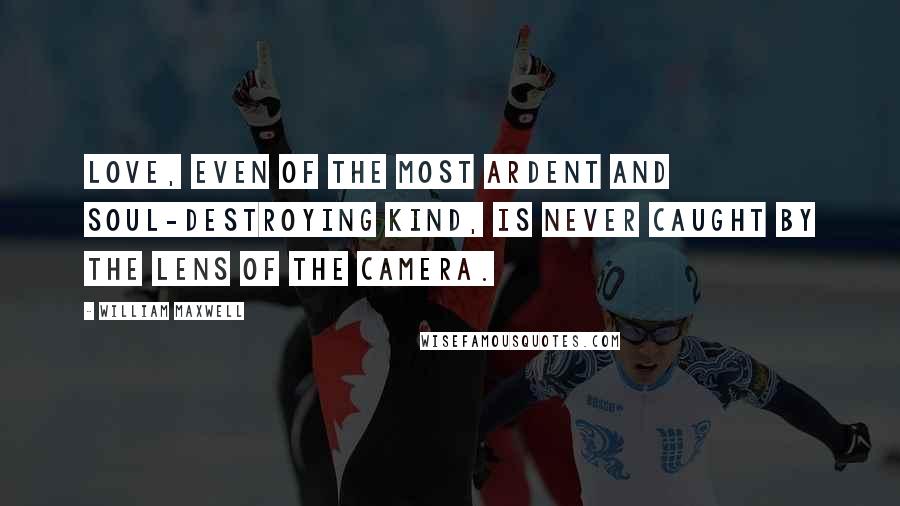 William Maxwell Quotes: Love, even of the most ardent and soul-destroying kind, is never caught by the lens of the camera.