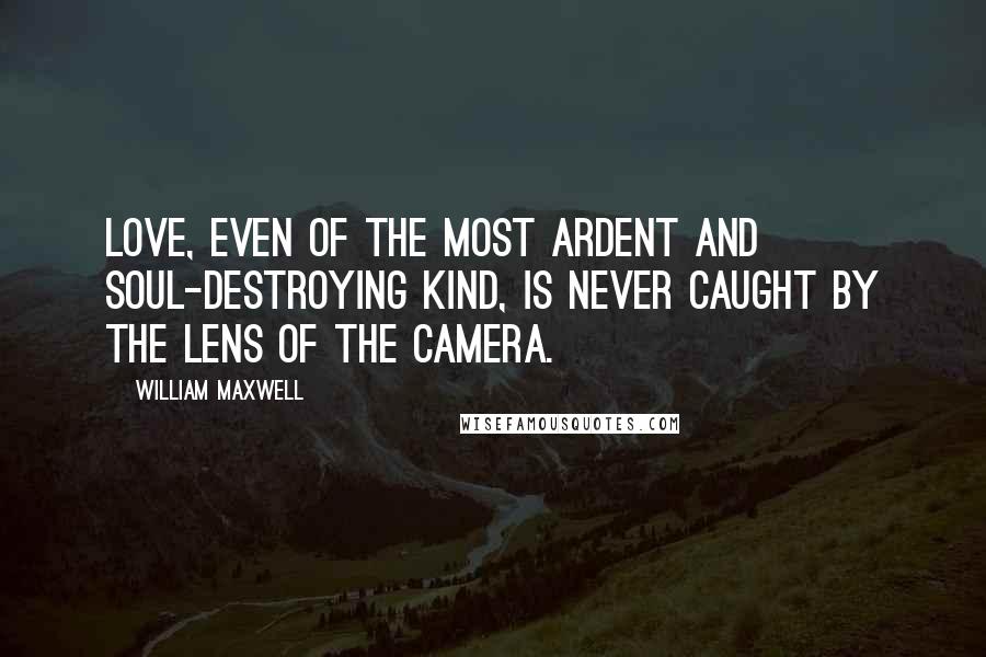 William Maxwell Quotes: Love, even of the most ardent and soul-destroying kind, is never caught by the lens of the camera.