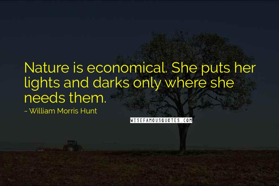 William Morris Hunt Quotes: Nature is economical. She puts her lights and darks only where she needs them.