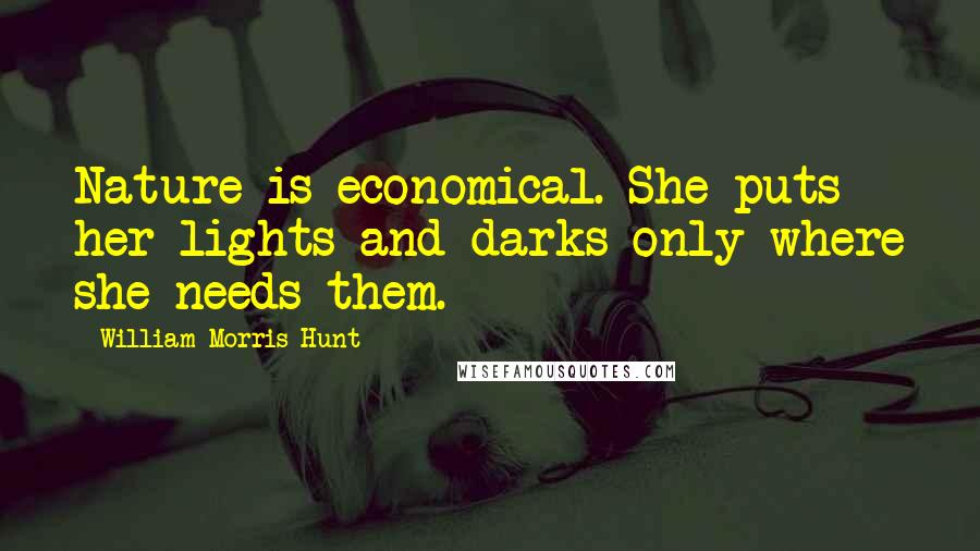 William Morris Hunt Quotes: Nature is economical. She puts her lights and darks only where she needs them.