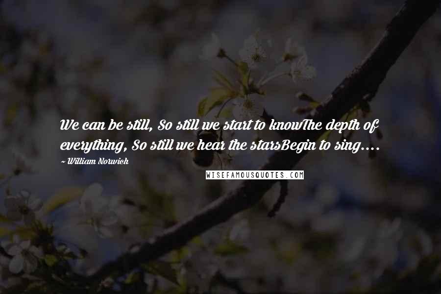 William Norwich Quotes: We can be still, So still we start to knowThe depth of everything, So still we hear the starsBegin to sing....