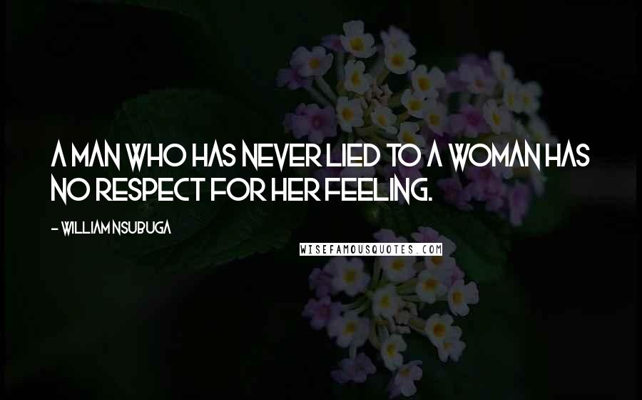 William Nsubuga Quotes: A Man who has never lied to a woman has no respect for her feeling.