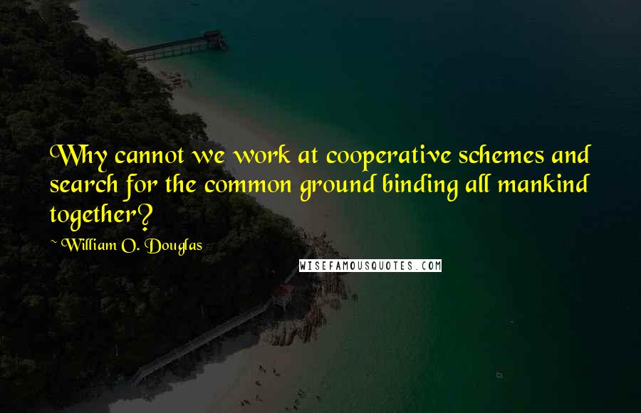 William O. Douglas Quotes: Why cannot we work at cooperative schemes and search for the common ground binding all mankind together?