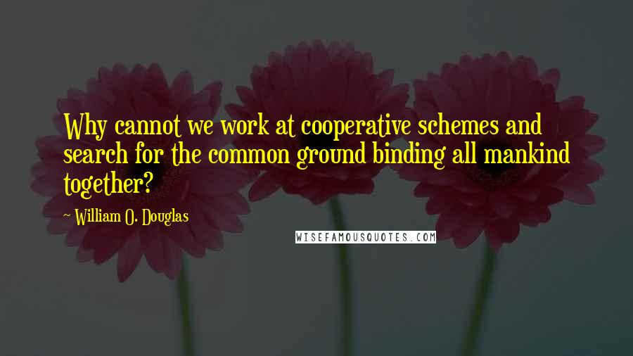 William O. Douglas Quotes: Why cannot we work at cooperative schemes and search for the common ground binding all mankind together?