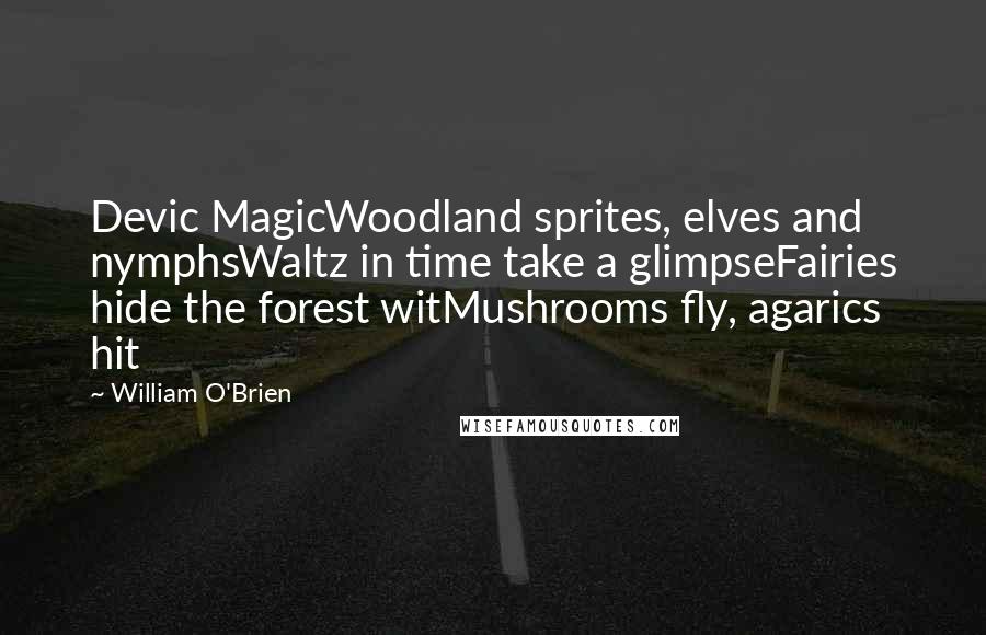 William O'Brien Quotes: Devic MagicWoodland sprites, elves and nymphsWaltz in time take a glimpseFairies hide the forest witMushrooms fly, agarics hit