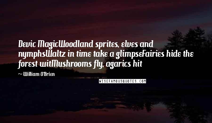 William O'Brien Quotes: Devic MagicWoodland sprites, elves and nymphsWaltz in time take a glimpseFairies hide the forest witMushrooms fly, agarics hit