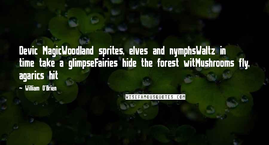 William O'Brien Quotes: Devic MagicWoodland sprites, elves and nymphsWaltz in time take a glimpseFairies hide the forest witMushrooms fly, agarics hit