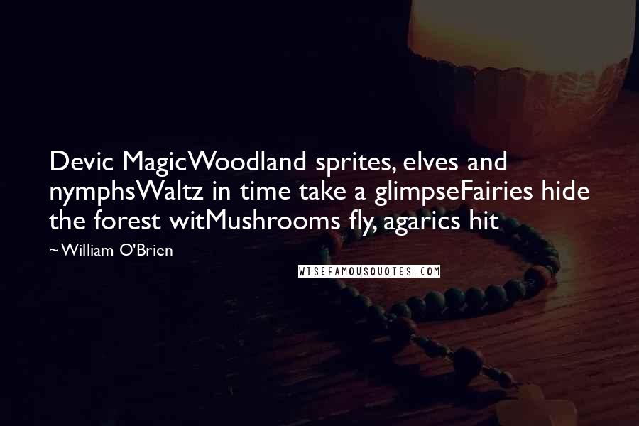 William O'Brien Quotes: Devic MagicWoodland sprites, elves and nymphsWaltz in time take a glimpseFairies hide the forest witMushrooms fly, agarics hit