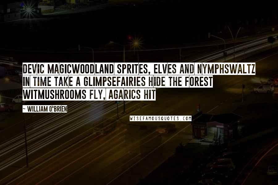 William O'Brien Quotes: Devic MagicWoodland sprites, elves and nymphsWaltz in time take a glimpseFairies hide the forest witMushrooms fly, agarics hit