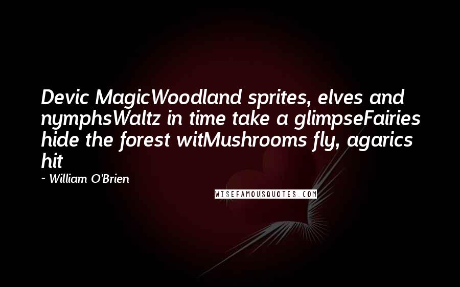 William O'Brien Quotes: Devic MagicWoodland sprites, elves and nymphsWaltz in time take a glimpseFairies hide the forest witMushrooms fly, agarics hit