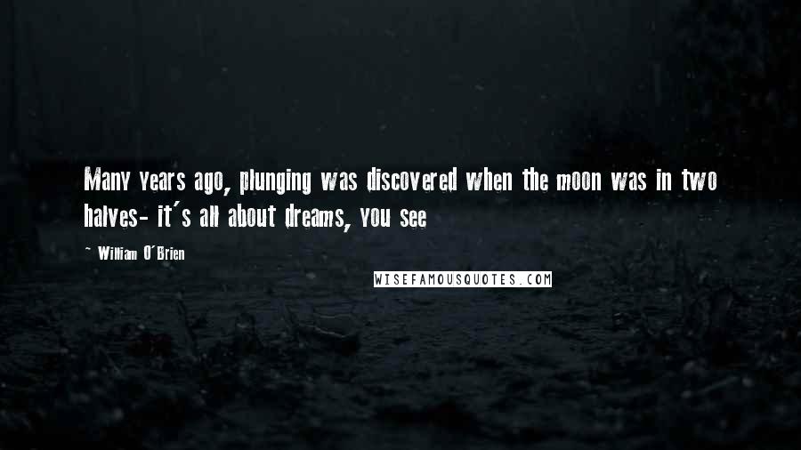 William O'Brien Quotes: Many years ago, plunging was discovered when the moon was in two halves- it's all about dreams, you see