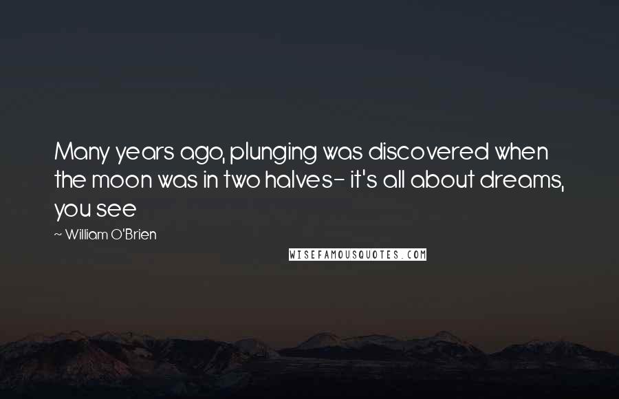 William O'Brien Quotes: Many years ago, plunging was discovered when the moon was in two halves- it's all about dreams, you see