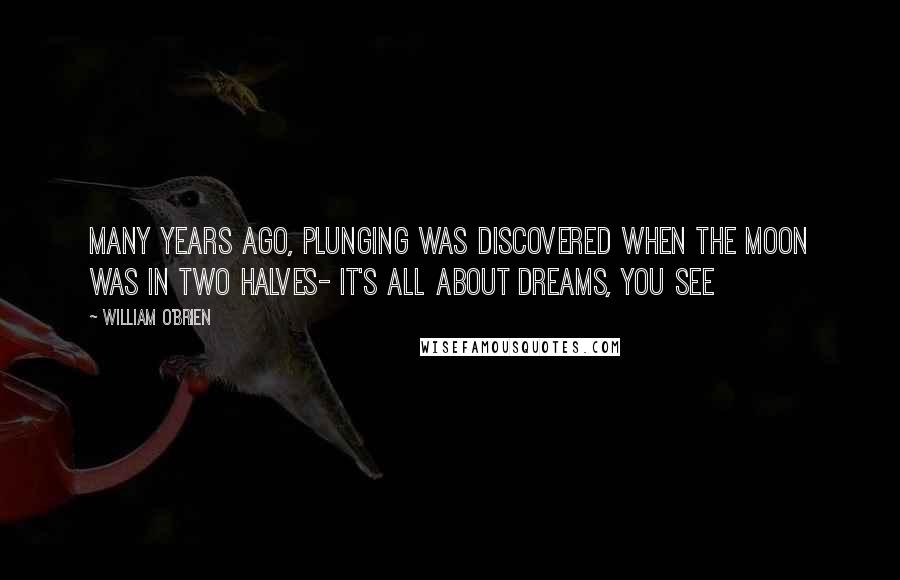 William O'Brien Quotes: Many years ago, plunging was discovered when the moon was in two halves- it's all about dreams, you see