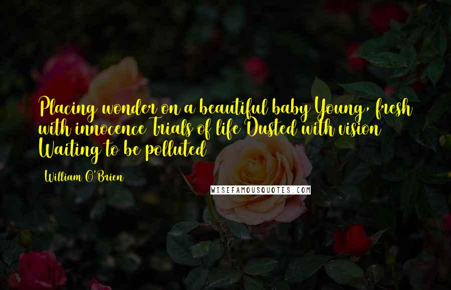 William O'Brien Quotes: Placing wonder on a beautiful baby Young, fresh with innocence Trials of life Dusted with vision Waiting to be polluted