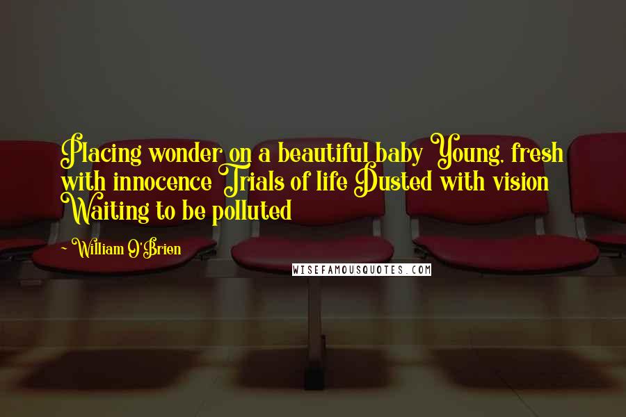 William O'Brien Quotes: Placing wonder on a beautiful baby Young, fresh with innocence Trials of life Dusted with vision Waiting to be polluted