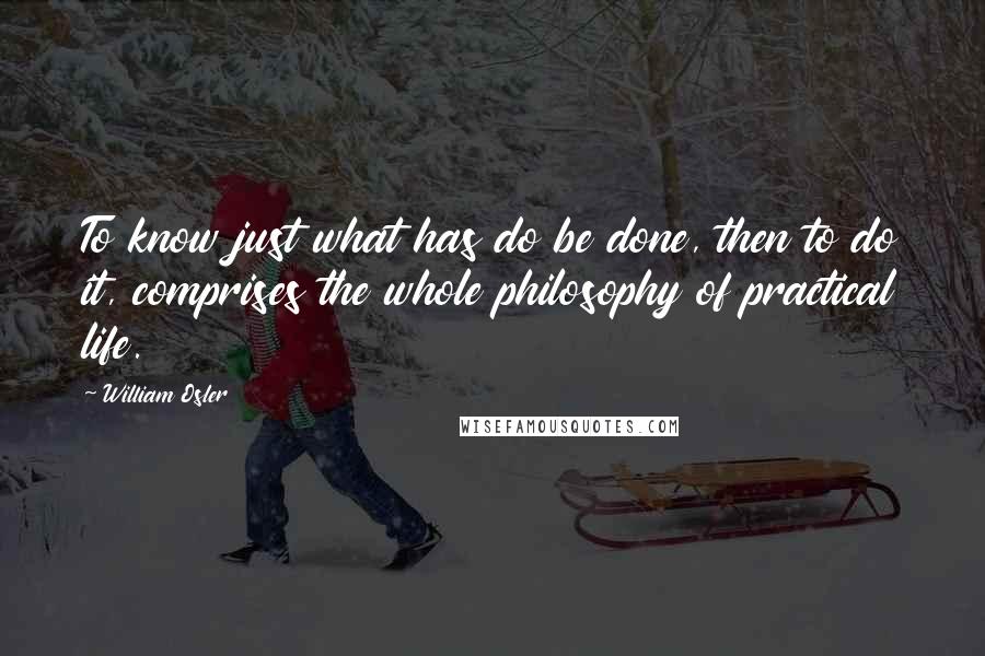 William Osler Quotes: To know just what has do be done, then to do it, comprises the whole philosophy of practical life.