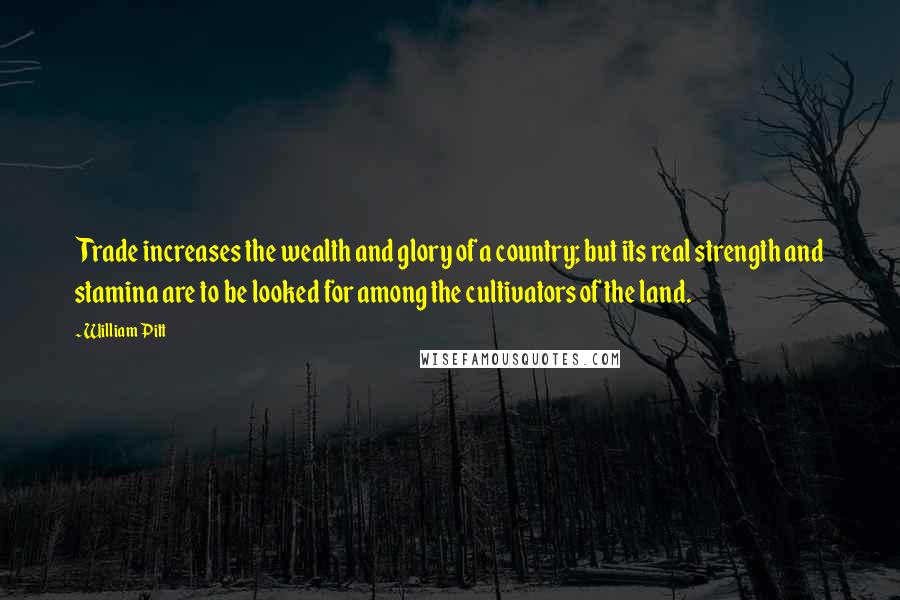 William Pitt Quotes: Trade increases the wealth and glory of a country; but its real strength and stamina are to be looked for among the cultivators of the land.