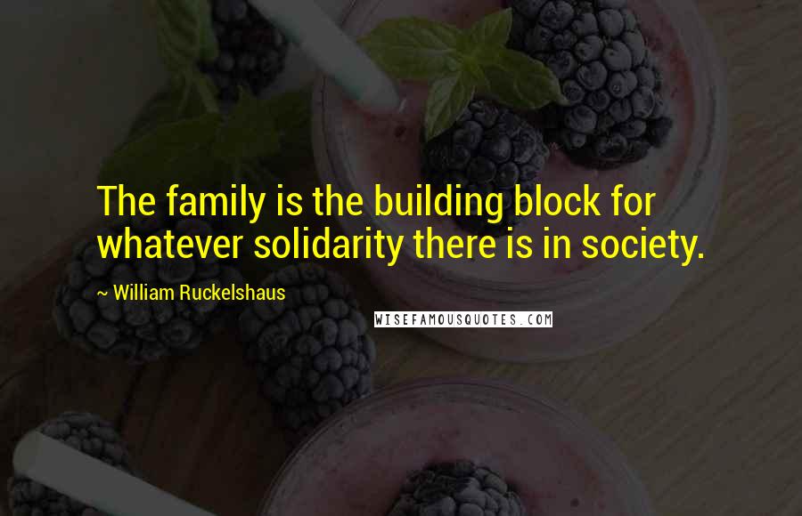 William Ruckelshaus Quotes: The family is the building block for whatever solidarity there is in society.