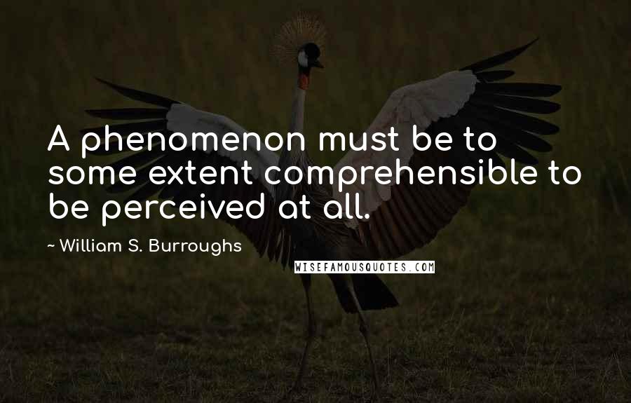 William S. Burroughs Quotes: A phenomenon must be to some extent comprehensible to be perceived at all.