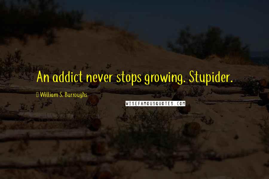William S. Burroughs Quotes: An addict never stops growing. Stupider.