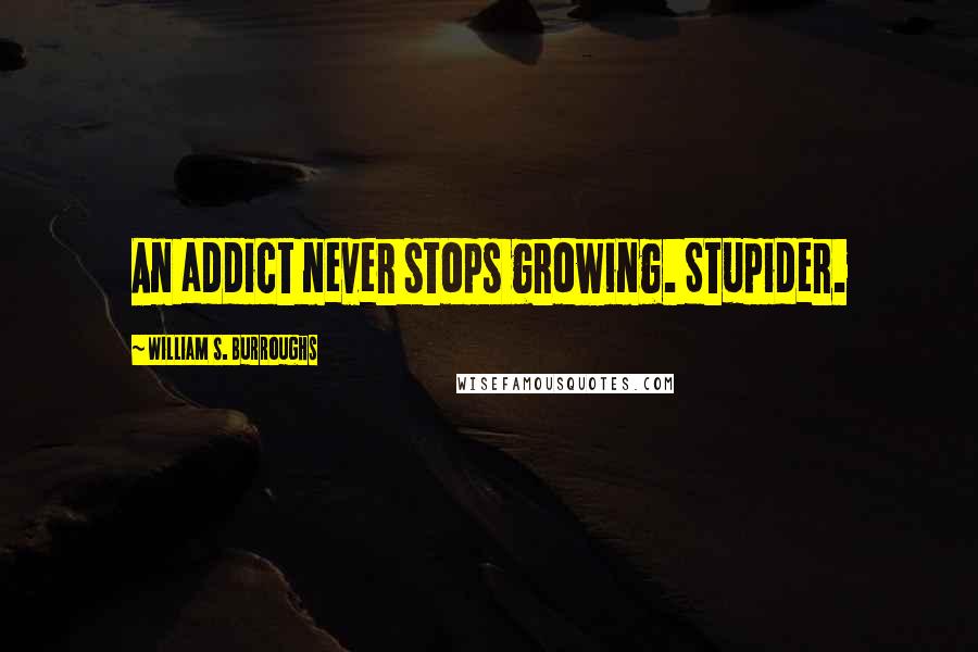 William S. Burroughs Quotes: An addict never stops growing. Stupider.