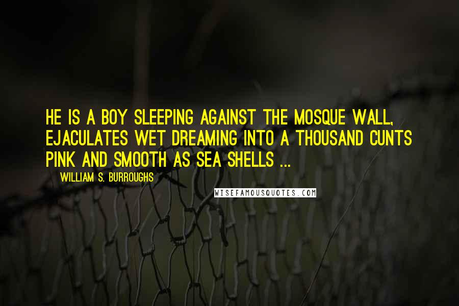 William S. Burroughs Quotes: He is a boy sleeping against the mosque wall, ejaculates wet dreaming into a thousand cunts pink and smooth as sea shells ...
