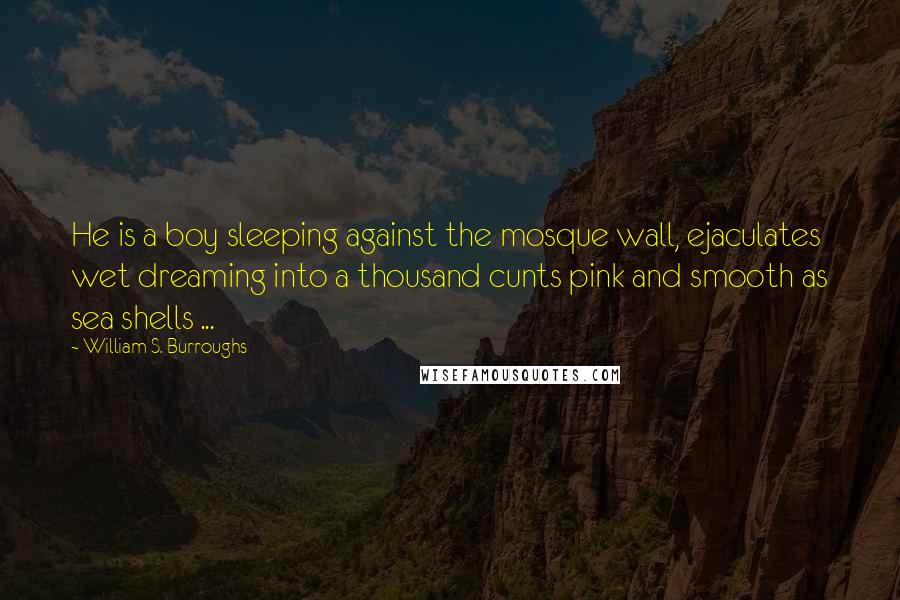 William S. Burroughs Quotes: He is a boy sleeping against the mosque wall, ejaculates wet dreaming into a thousand cunts pink and smooth as sea shells ...