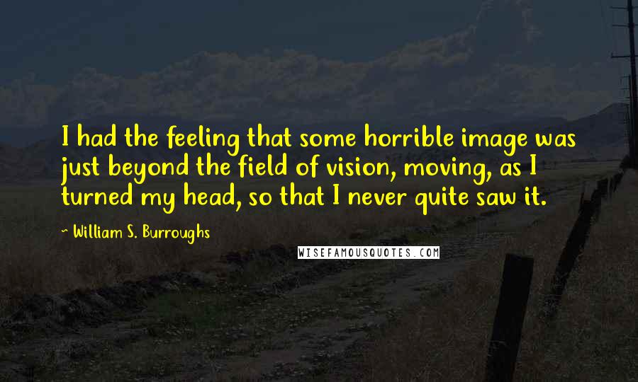 William S. Burroughs Quotes: I had the feeling that some horrible image was just beyond the field of vision, moving, as I turned my head, so that I never quite saw it.