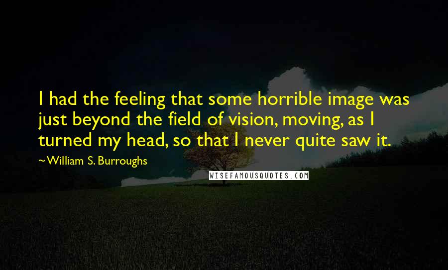William S. Burroughs Quotes: I had the feeling that some horrible image was just beyond the field of vision, moving, as I turned my head, so that I never quite saw it.