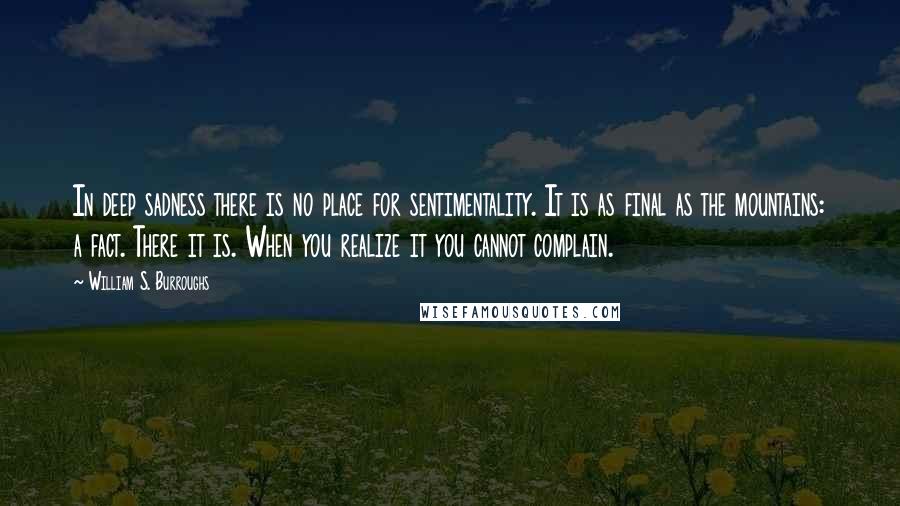 William S. Burroughs Quotes: In deep sadness there is no place for sentimentality. It is as final as the mountains: a fact. There it is. When you realize it you cannot complain.