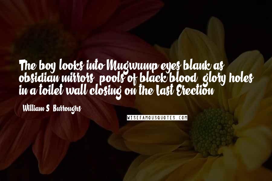 William S. Burroughs Quotes: The boy looks into Mugwump eyes blank as obsidian mirrors, pools of black blood, glory holes in a toilet wall closing on the Last Erection.