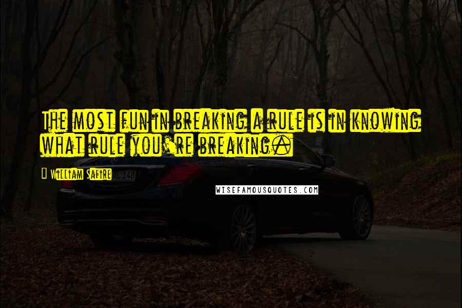 William Safire Quotes: The most fun in breaking a rule is in knowing what rule you're breaking.