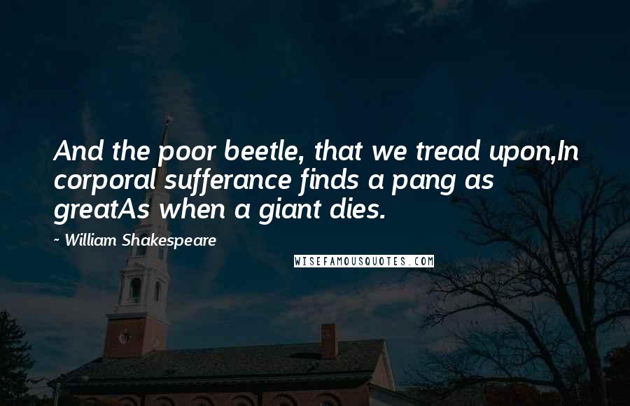 William Shakespeare Quotes: And the poor beetle, that we tread upon,In corporal sufferance finds a pang as greatAs when a giant dies.