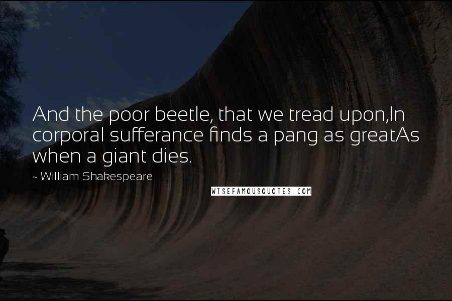 William Shakespeare Quotes: And the poor beetle, that we tread upon,In corporal sufferance finds a pang as greatAs when a giant dies.