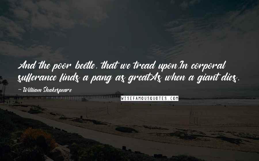 William Shakespeare Quotes: And the poor beetle, that we tread upon,In corporal sufferance finds a pang as greatAs when a giant dies.