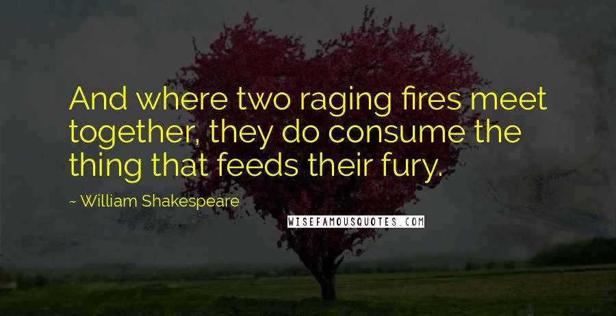 William Shakespeare Quotes: And where two raging fires meet together, they do consume the thing that feeds their fury.