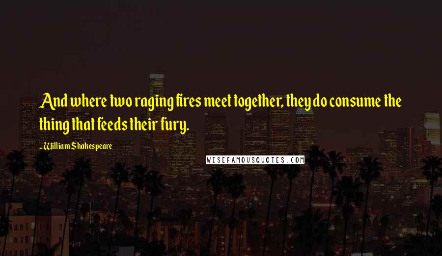 William Shakespeare Quotes: And where two raging fires meet together, they do consume the thing that feeds their fury.